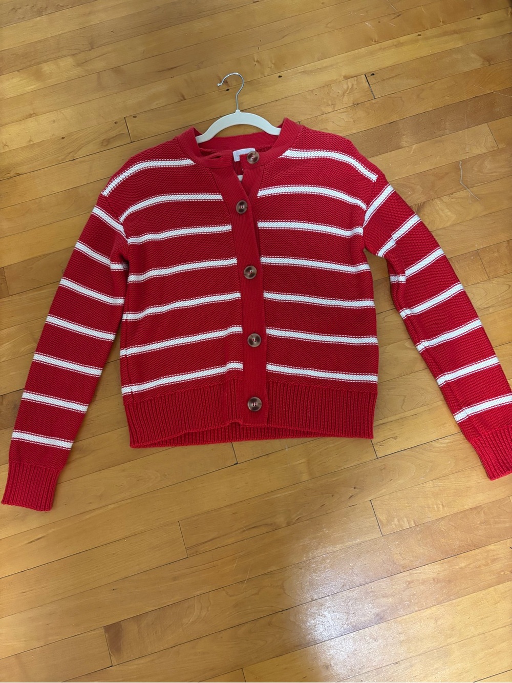 Caslon 100% Pima Cotton Red and White Striped Cardigan
